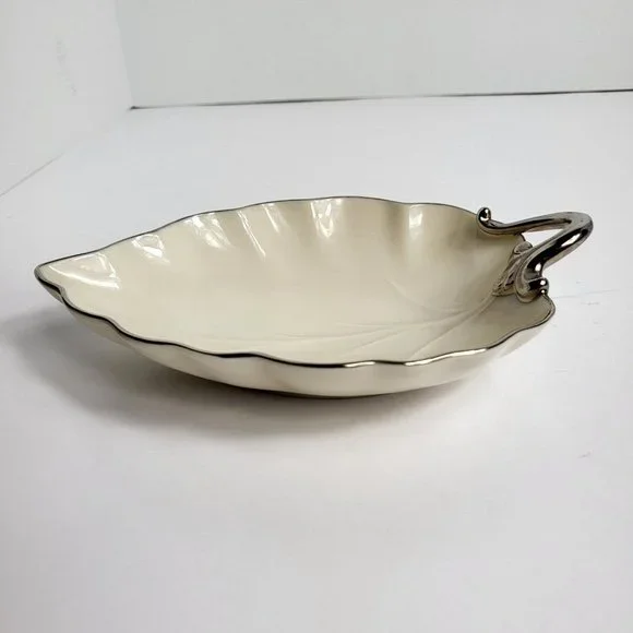 Lenox Candy Trinket Jewelry Dish Leaf With Silver Trim Vintage USA Home Decor - Picture 13 of 16